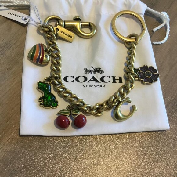 Coach Gold Swagger Heavy Chain w/ Charms Heart Dino Cherries Flower Coach C NWT - Picture 1 of 4